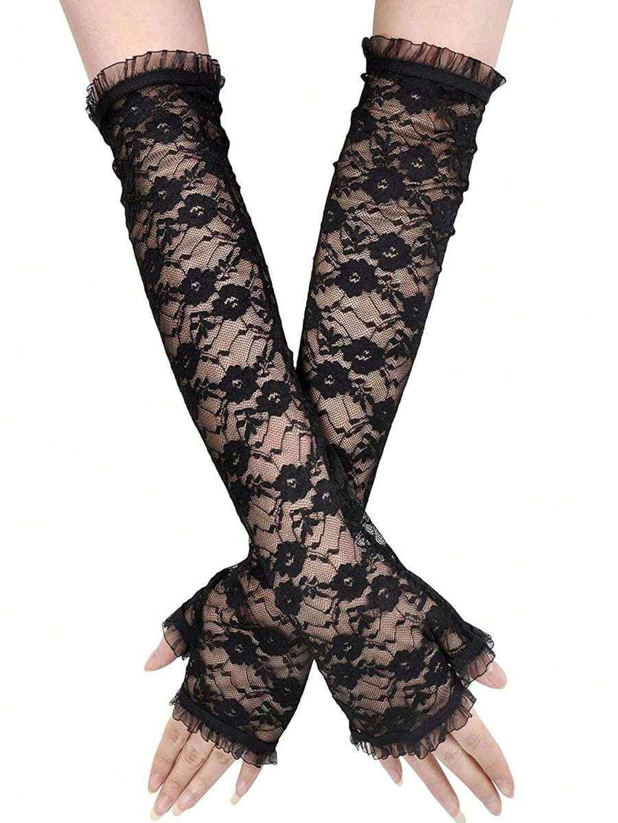 1 Pair Floral Print Arm Sleeves For Women, Fingerless Sun Protection Arm Covers For Travel, Beach, Cute Minimal Design - Multicolor - View 1