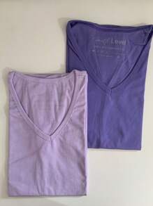 V Neck T-Shirt Kits Women's Clothing Blouse And T-Shirt 100% Cotton Fabric Quality Modern - 薰衣草和活力 - 查看 1
