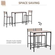 HOMCOM 3 Pcs Table Stool Set Industrial Design W/ Metal Frame Oak Tone MDF Panels Minimal Compact Beautiful - Brown - View 7