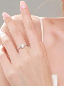 1pc 925 Sterling Silver Elegant Round Ring, Suitable For Wedding, Engagement And Other Occasions, Jewelry Gift - Silver - View 2