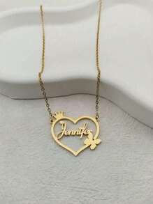 Modny, spersonalizowany, wieloelementowy wzór miłości z motylem w koronie, spersonalizowany naszyjnik ze stali nierdzewnej z angielskim imieniem, modny i wszechstronny przedmiot mody, odpowiedni do codziennych podróży i akcesoriów na bankiety i przyjęcia modnych ludzi, walentynki