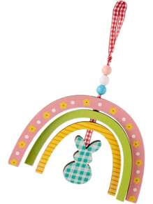 1 pièce Panneau en bois classique de lapin de Pâques et arc-en-ciel - Plaque décorative de table pour la ferme, le salon, la chambre, la salle à manger - Décoration de fête polyvalente, idéale pour les célébrations de printemps en intérieur et en extérieur, décorations extérieures