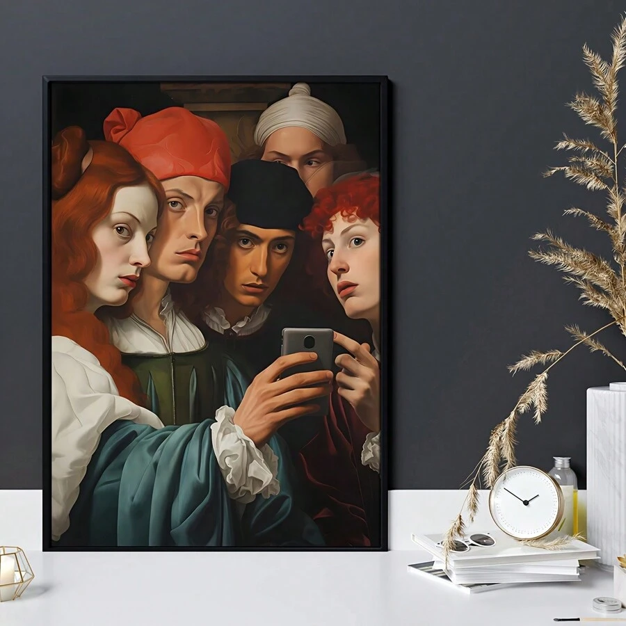 1 件无框自拍海报油画，流行文化现代艺术墙面装饰，美学模因 - 灵感印刷品，适用于浴室、卧室、办公室、客厅 - 人物主题艺术品 - 彩色 - 查看 1