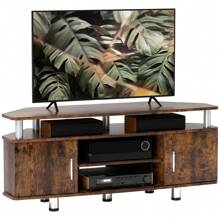 HOMCOM TV Unit Cabinet For TVs Up To 55 Inches With Storage Shelves And Cupboard, Entertainment Centre For Living Room, Rustic Brown - Brown - View 2