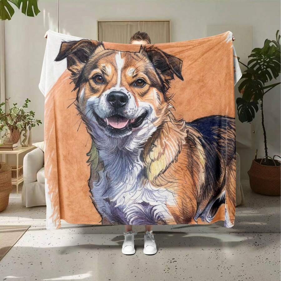 Cute And Cozy Flannel Dog Print Blanket, Ideal For Gifting To Dog Lovers Or Family Use