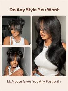 UNice Hair 7x5 Bye-Bye Knots™ Lace Closure & 13x4 Pre-Everything™ Lace Frontal Black Fluffy Natural Loose Wave Curtain Bangs Wig With Invisi Drawstring 3D Body Wave Lace Frontal Wig With Bangs Pre Everything Put On And Go Glueless Human Hair Wigs 150% & 180% Density - SNatural - 查看 4