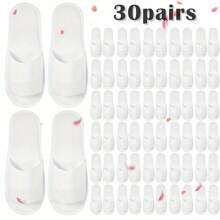 Convenient 30 - Pair Set Of Open - Toe Disposable Slippers For Quick Guest Needs In Spa, Hotel, Home - White - View 3