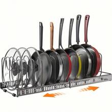 Expandable Kitchen Organizer - Multi-Layer Dish Rack With Utensil Holder, Metal Countertop Storage For Pots, Pans, Lids & Cutting Boards - Noir - Voir 2
