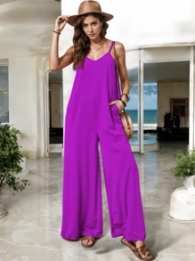 Mono Sexy Tirantes Liso Pata De Elefante Primavera Verano Para Mujer - Bugambilia - Ver 2