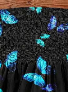 Fox Claw Women Floral Smocked Ruffled Bandeau Top Strapless Backless Summer Sleeveless Loose Holiday Blouse