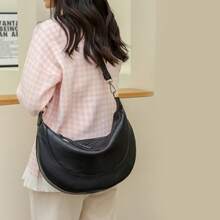 Crescent Shoulder Bags For Women Trendy Crossbody Hobo Purse Vegan Leather Handbag With Wide Strap For Travel - 黑色 - 查看 1