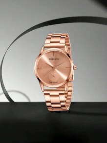 1pc Rose Gold Women's Watch, Fashionable And Elegant, Classic Round Dial Quartz Watch With Ins Style, Suitable For Daily Wear And Can Also Be Given As A Holiday Gift - Rose Gold - View 2