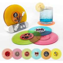 Funny Retro Vinyl Record Coasters, Creative Drink Coasters Set Of 6 With Vinyl Record Player Holder For Music Lovers, Housewarming Hostess Gifts (6, V3) - 1 - View 1