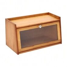 ZhdnBhnos Large Capacity Bread Box Kitchen Food Storage Box With Acrylic Window Home Wooden Bamboo Bread Box - Brown - View 11
