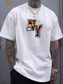 Men's NY Graphite T-Shirt Printed Shirt 100% Cotton Premium Knit - 白色 - 查看 1