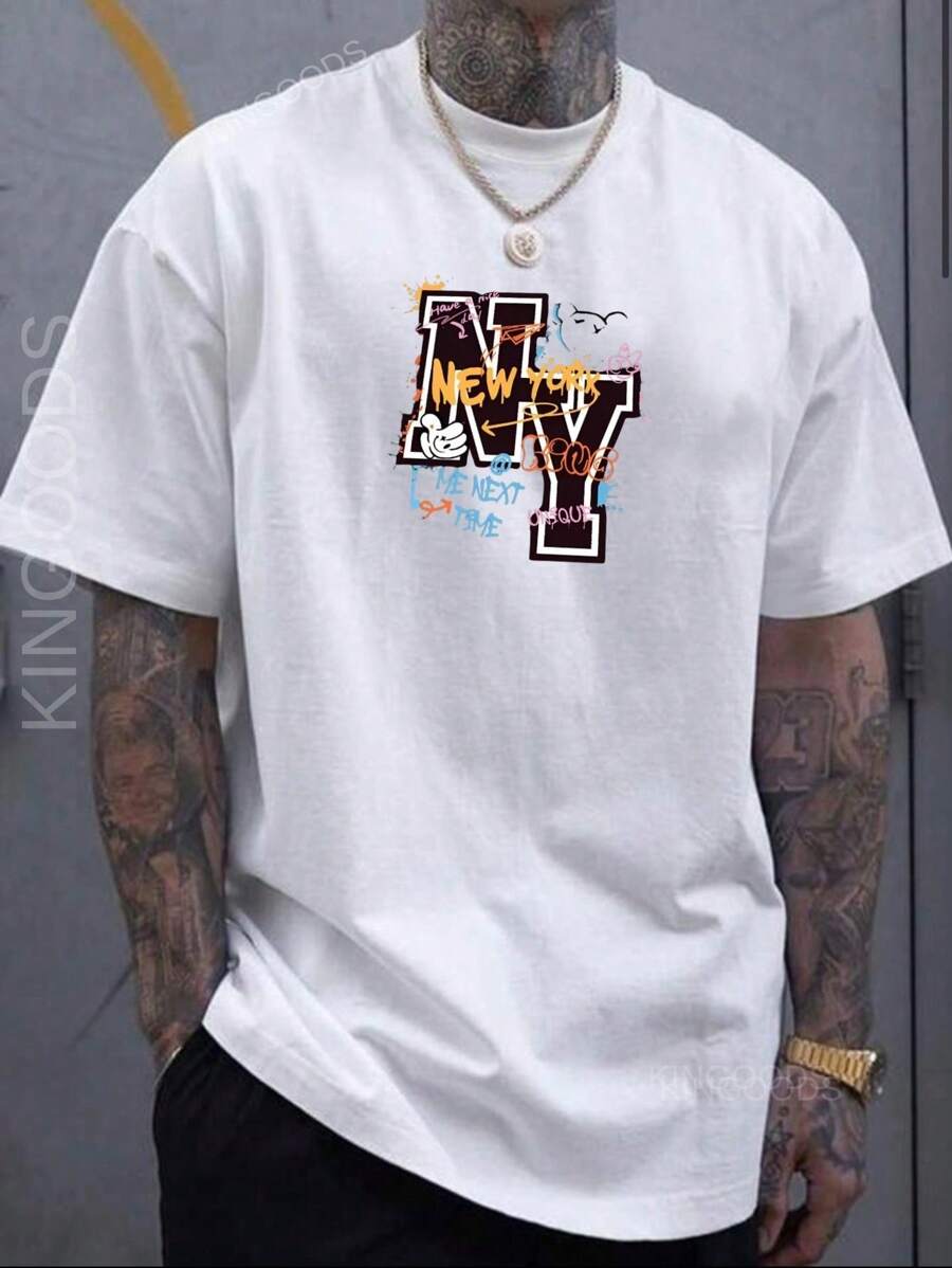 Men's NY Graphite T-Shirt Printed Shirt 100% Cotton Premium Knit - 白色 - 查看 1