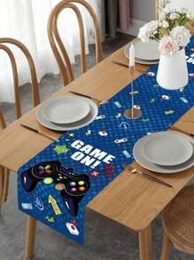 1 pezzo Tappeto da tavolo a tema gaming blu, tovaglia in poliestere, adatto per decorazione festa a tema gaming, regalo di compleanno, decorazione tavolo da pranzo, decorazione casa, decorazione cucina - console di gioco blu - Visualizzare 6