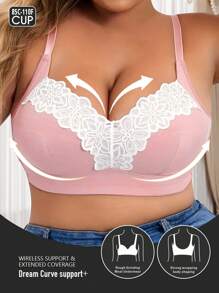 大码女式蕾丝拼接无钢圈文胸