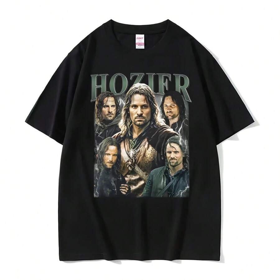 Hozier Funny Meme Graphic T Shirt Men's Clothing Vintage Harukuie T-Shirts Male Fashion Cool Oversized T-Shirt Streetwear - Black - View 1