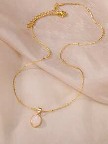 1 件椭圆形蛋白石吊坠项链女士精致粉色、蓝色、绿色天然宝石吊坠 18K 镀金不锈钢可调节项链女士珠宝时尚配饰 - 金黃色 - 查看 4