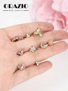 ORAZIO 1 pieza Pendientes de cartílago con diseño de mariposa y flor de acero quirúrgico con parte trasera plana y ópalo para perforación de trago y hélice, joyería para piercing