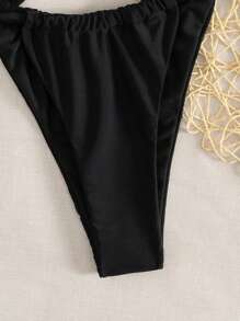 3件套女士性感纯色高腰沙滩比基尼套装，欧美风格，夏季海滩 - 黑色 - 查看 4