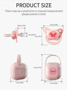 1个新生儿及婴儿安抚奶嘴，硅胶+PP材质，可爱印花设计，配有收纳盒防尘，坚固耐用，手柄设计，适合居家及户外使用，是安抚宝宝日夜的最佳礼物 - 西瓜粉 - 查看 7