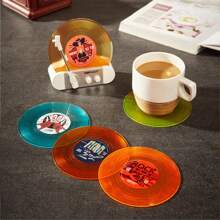 Funny Retro Vinyl Record Coasters, Creative Drink Coasters Set Of 6 With Vinyl Record Player Holder For Music Lovers, Housewarming Hostess Gifts (6, V3) - 1 - View 2