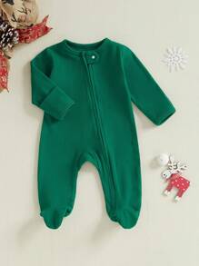 Toddler Baby Christmas Romper Casual Letter Prints Long Sleeve Jumpsuit For Newborn Girl Boy Cute Clothes - 綠色 - 查看 3