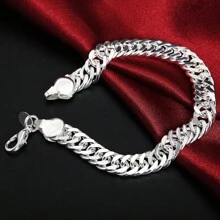 Vòng tay xích vuông bằng bạc Sterling 925 dành cho nam nữ, quà tặng tiệc cưới, trang sức thời trang - Bạc - Xem 1