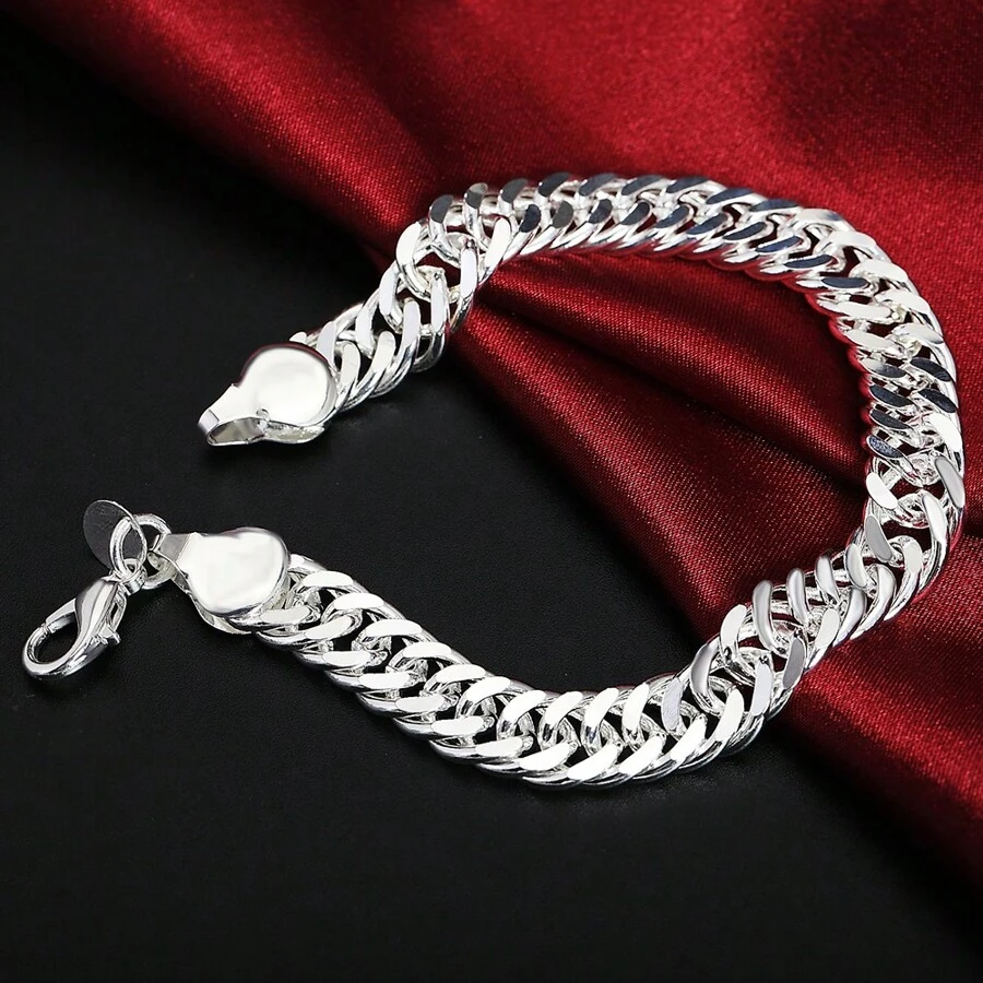 Vòng tay xích vuông bằng bạc Sterling 925 dành cho nam nữ, quà tặng tiệc cưới, trang sức thời trang - Bạc - Xem 1