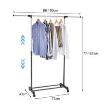 Clothes Rail Adjustable Garment Rack Telescopic Coat Rack Hanging Rail Clothes Stand With Shoe Shelf And Casters Clothing Rack For Small Place Organiser Shelf Bedroom Clothing Rack - Single Rail - Adjustable Length - View 2