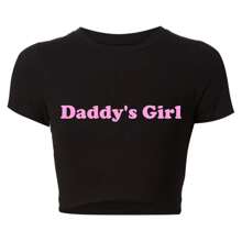 Daddy's Girl Funny Letters Print Women Cropped Top Harajuku Kawaii Clothes Polyester Grunge T Shirt Baby Tee Tshirt Dropshipping - màu đen - Xem 1