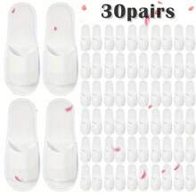 Convenient 30 - Pair Set Of Open - Toe Disposable Slippers For Quick Guest Needs In Spa, Hotel, Home - White - View 1
