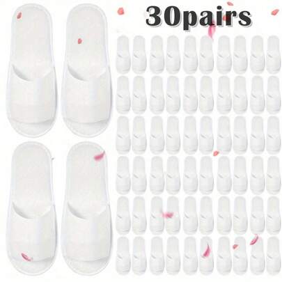 Convenient 30 - Pair Set Of Open - Toe Disposable Slippers For Quick Guest Needs In Spa, Hotel, Home