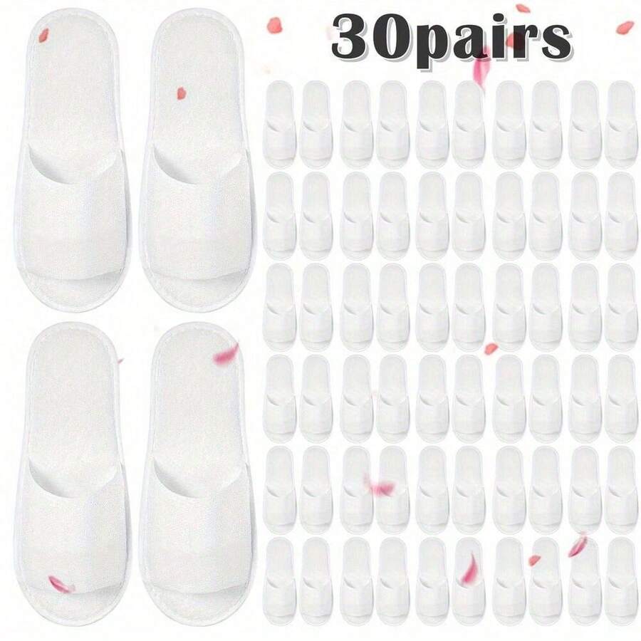 Convenient 30 - Pair Set Of Open - Toe Disposable Slippers For Quick Guest Needs In Spa, Hotel, Home - White - View 1