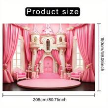 1 Pc Pink Princess Castle Polyester Backdrop Banner - Multipurpose, Powered-Free, Suitable For Wedding, Birthday, Anniversary, Room & Garden Decor, Indoor/Outdoor Use, Photography Wall Decor, Live Streaming Background, Yard Decor, Easy To Set Up