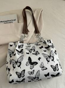 时尚条纹手提包 - 女士大容量单肩包 - 日常使用的拉链托特包 - 金属链条托特包 简约链条单肩托特包 适合少女、女大学生、新人及白领人士 非常适合办公室、工作、商务、通勤 适合女性返校学生的最佳工作包 - 白色 - 查看 8