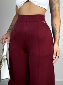 Women's Skinny Pants, High Waist, Wide Leg, Sophisticated, Blogger, Elegant - 酒紅色 - 查看 2