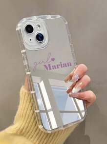 1 pieza Funda personalizad a para teléfono con espejo para pareja, con nombres personalizados y citas románticas, diseño de letras multicolor, funda transparente gruesa a prueba de golpes compatible con iPhone 11 12 13 14 15 16 Pro Max