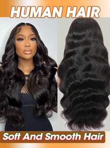 13x6 蕾丝前假发 人发波浪蕾丝前假发 人发预拔 200 密度透明蕾丝前假发 适合女性的婴儿头发 自然黑色长波浪假发波浪发型 - Natural Black - 查看 7