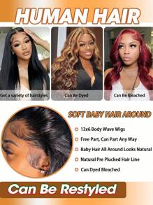 13x6 蕾丝前假发 人发波浪蕾丝前假发 人发预拔 200 密度透明蕾丝前假发 适合女性的婴儿头发 自然黑色长波浪假发波浪发型 - Natural Black - 查看 3