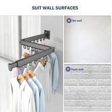 Tri Fold Clothing Rack With Extended Arm Expandable Clothes Drying Rack Collapsible Hanging Clothes Rack Wall Mount Hanger Dryer Rack Space Saver For Laundry Room Balcony Apartment - Gray - View 6
