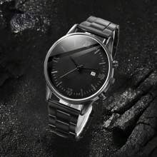 4pcs/Set Men's Fashion Quartz Watch With Roman Numeral Dial + Cross Necklace + Bracelet + Ring Set - Black - View 3