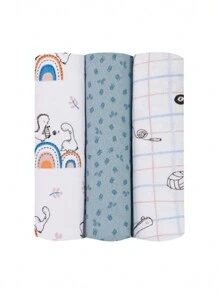 套件 3 婴儿毯法兰绒 Papi 80cmx80cm 男孩女孩 100% 纯棉 - 藍色 - 查看 1