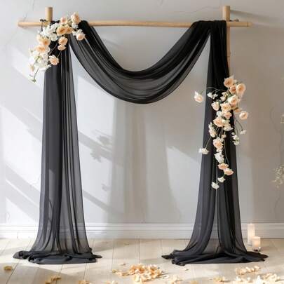 1pc 28in X 19ft Black Wedding Arch Decor Fabric, Ivory Wedding Arch Decor Fabric, Transparent Backdrop Curtain For Wedding Ceremony, Party Ceiling Decoration