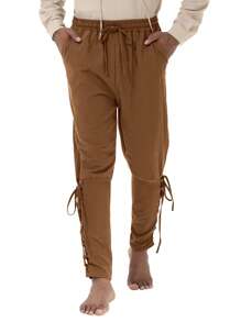 Men's Loose Pants, Medieval Costume Men's Pirate Pants, Renaissance Viking Pants With Pockets, Casual Trousers