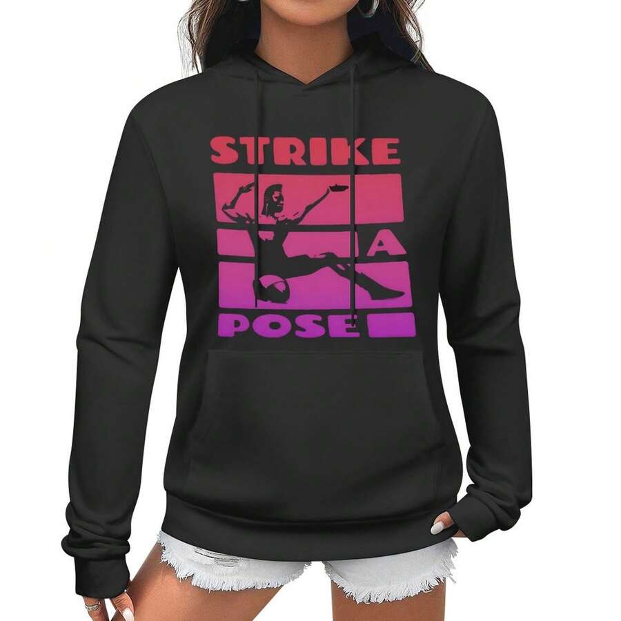 Strike A Pose Voguing Hoodie  Vogue 90s Gay Music Club Dance Ballroom D-Rag Queen Queer Culture  Short-Sleeve Unisex Hoodie, Suitable As A Gift - 黑色 - 查看 1
