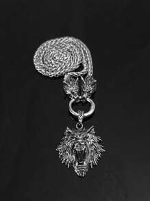 Nordic  Head Pendant Necklace, Vintage Crow Odin Battle Axe Necklace, Men's Fashionable Exaggerated Necklace, Antique Viking Talisman From Norway, Party Accessories And Gifts - Silver - View 9