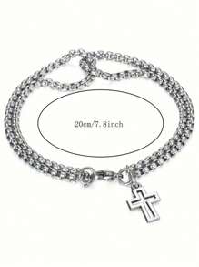 1 件钛钢空心十字双链手链，男士个性化多层手链，适合日常、旅行、度假佩戴 - 銀色 - 查看 2